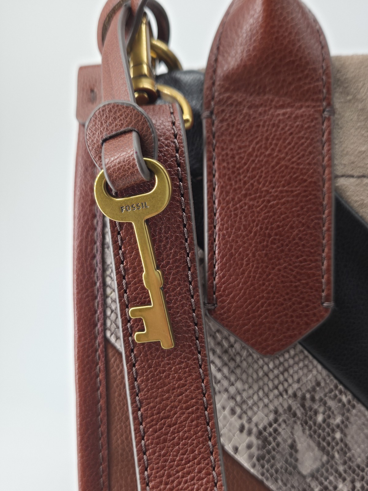 ​Fossil Leather Chevron Patchwork Satchel Crossbo… - image 2