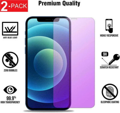 2X For iPhone 16e 15 Pro Max 14 13 12 11 Anti-Blue Light Glass Screen Protector