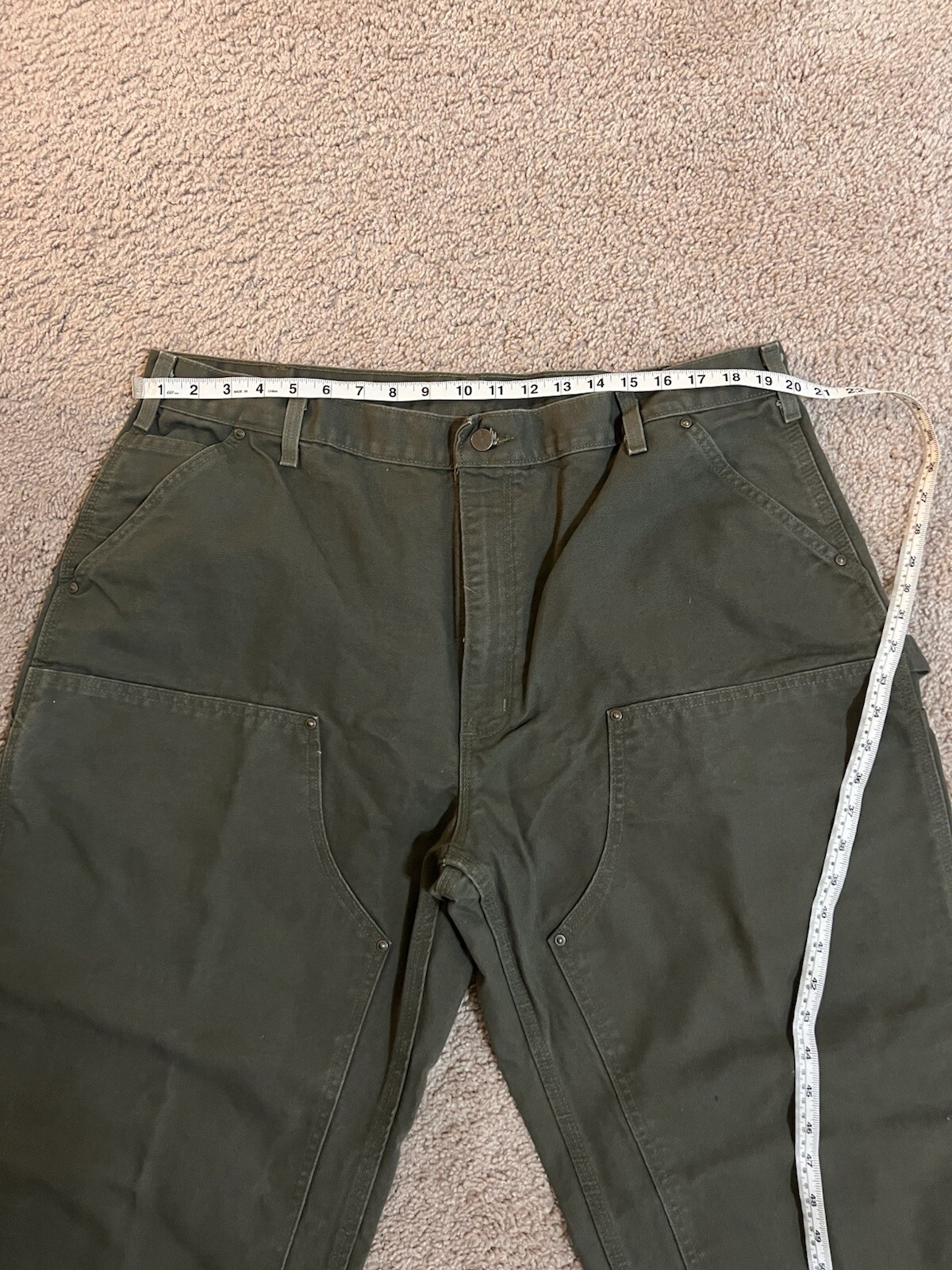 Vintage Carhartt MOS Green Duck Double Knee Work Dungaree Pants B136 42x30 thumbnail 10