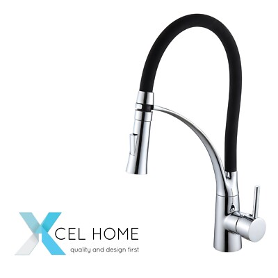 Iris Küchenarmatur - herunterziehbare Chrom & schwarze Wasserhahn mit Messingkörperbauweise