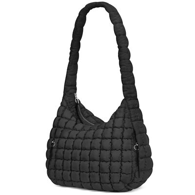 Puffer Tote Bag for Women-Black Quilted Puff Handbags Cute Stylish Quffy Top