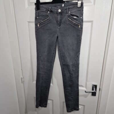 Mint Velvet Jeans UK 10 Regular Grey Biker Zip Pockets Soft Stretch  UK