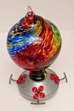 Multi Colored Art Glass, Hand Blown, Humming Bird Feeder.