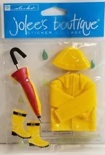 STICKO Jolee's Boutique Stickers 3D Yellow Raincoat Umbrella Boots Raindrops