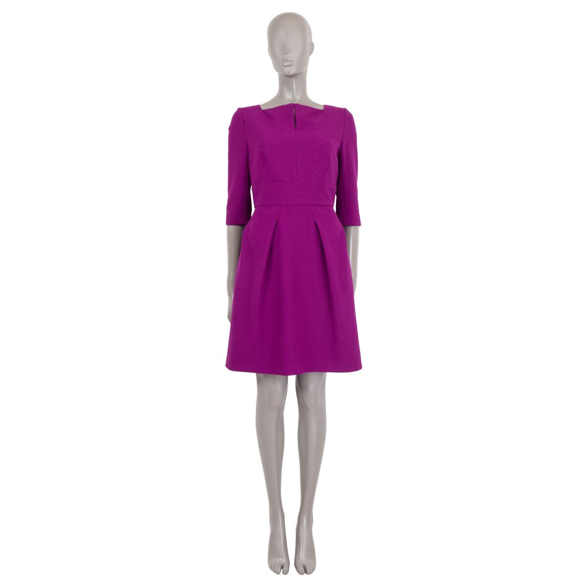 roland mouret purple dress Roland Mouret Elbow-Sleeve Split-Neck Crepe Sheath Dress Purple