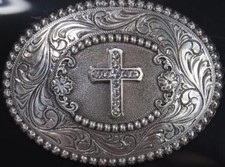 Nocona Blazin Roxx Belt Buckle Oval Cross Silver 3756842C M  F Western