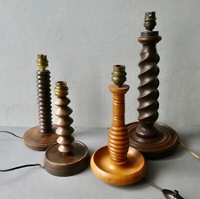 lot de 4 lampes en bois tourné et sculpté, à vis, 1960, wood lamps