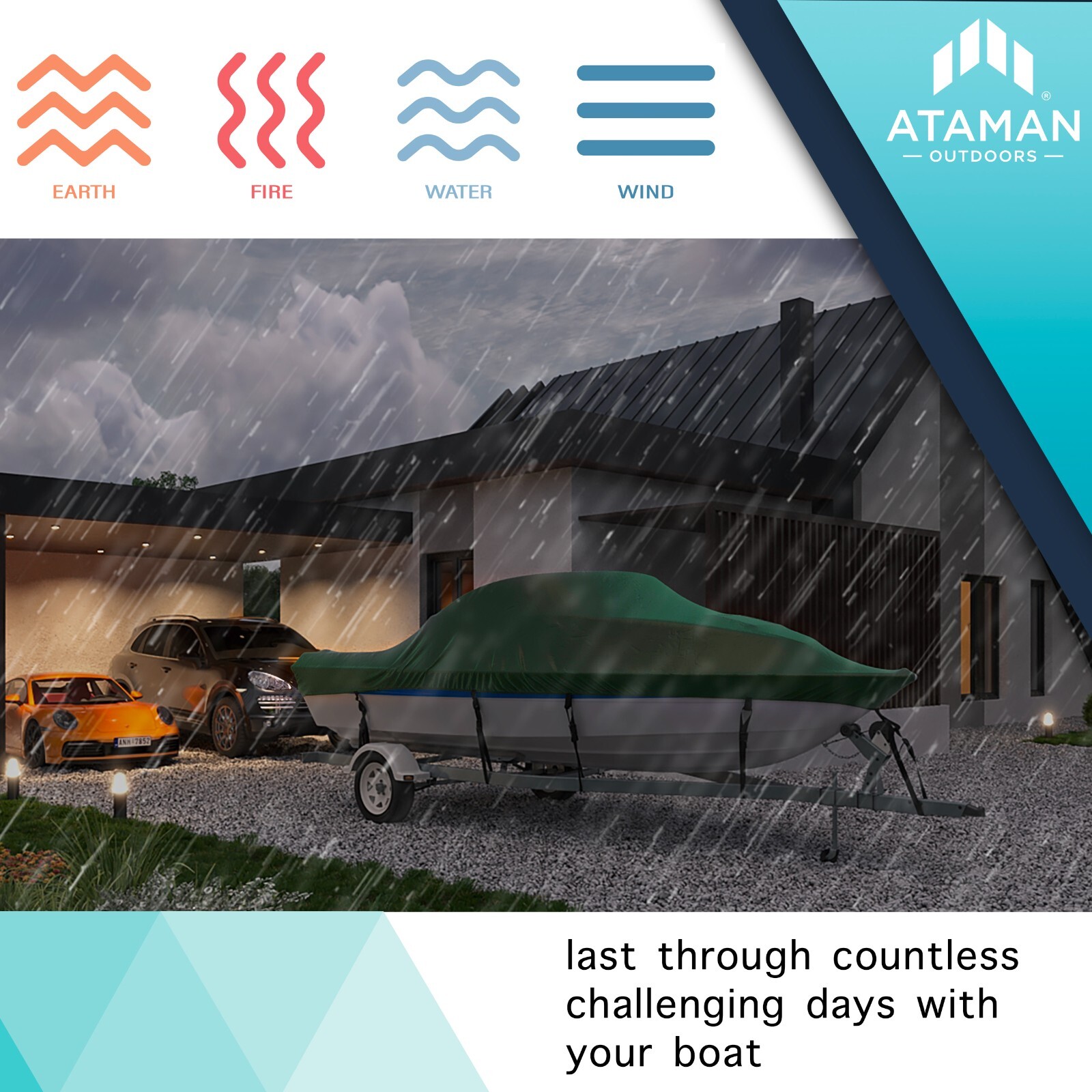 Heavy Duty 600D Waterproof Boat Cover 17 - 19ft Trailerable V-Hull Runabout Boat