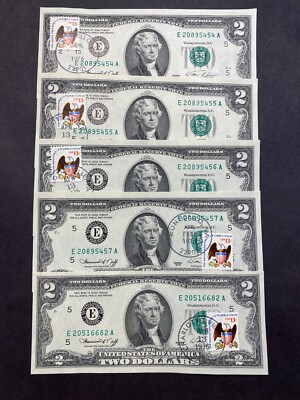 ✯ Two Dollar Green Seal 1976 $2 Bill UNC+ CU Rare ✯ Consecutive