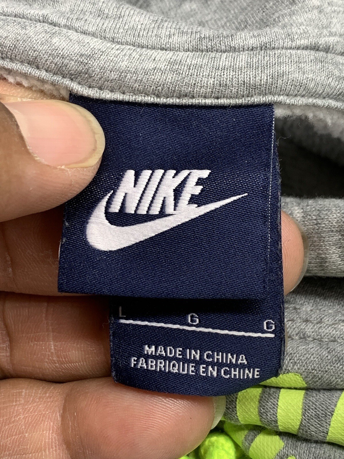 Nike Just Do It Hoodie Sweatshirt Large Mens Gray/Yellow Pockets Athletic Sports thumbnail 14