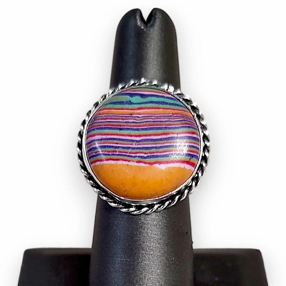 Anillo de ley 925 de calsílice arco iris para dama talla 8 hecho a mano Foto 2 de 4