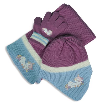 Kinder Mädchen Mütze Schal Handschuhe Set Winter Warm Strickschal Beanie Ohrenklappe Mütze