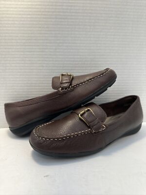 Thom McAn Women's 8M Brown Suede Leather Wedge Heel Slip On Penny Loafers  BR-9