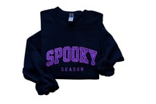 Halloween Spooky Season Purple Glitter Applique Crewneck Sweatshirt