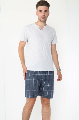 Mens Short Pyjama Set Cotton Top Ex 