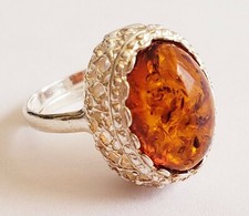 BALTIC AMBER 100 925 STERLING SILVER RING NATURAL Honey Amber 4.1 gram SZ 6