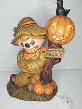    HALLOWEEN Ceramic SCARECROW w Light Up JACK-O-LANTERN "Pumpkins for Sale"
