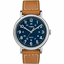 Timex TW2R42500, Weekender Brown Leather Strap Watch, Indiglo, 40MM Case, NEW