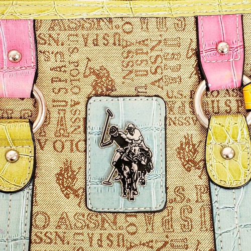 us polo assn womens crossbody purse multicolored tan print spellout logo - Picture 4 of 11