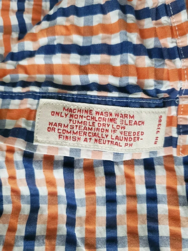 Brooks Brothers 1818 Red Fleece Shirt Sz M Mens Blue Orange White Check. China - Image 3 of 4