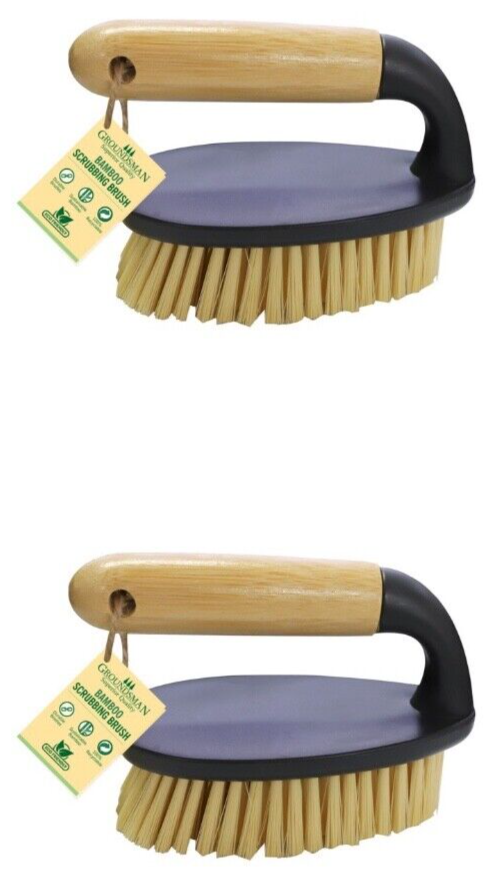 2x Groundsman Bamboo Hand Scrub Brush Bathroom Tiles Floor ECO Recyclable
