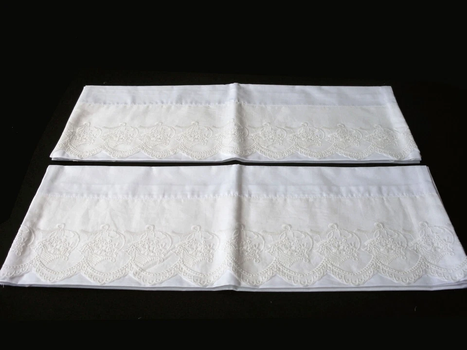 全新 白色 100% 棉刺绣 蕾丝枕头 标准大号 King 对 M18# — 第 3/4 张图片