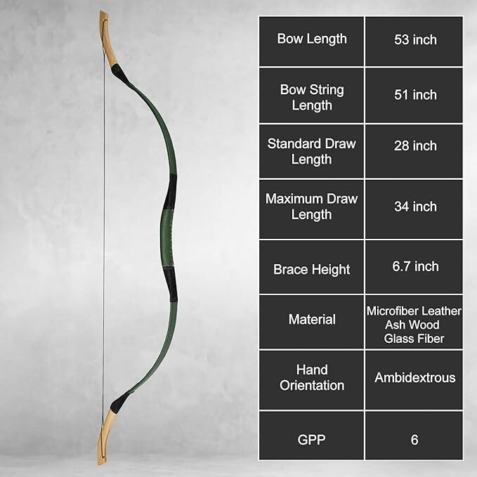 AF Archery 53" Traditional Recurve Bow Handmade Horse Bow for Hunting 20-50lbs
