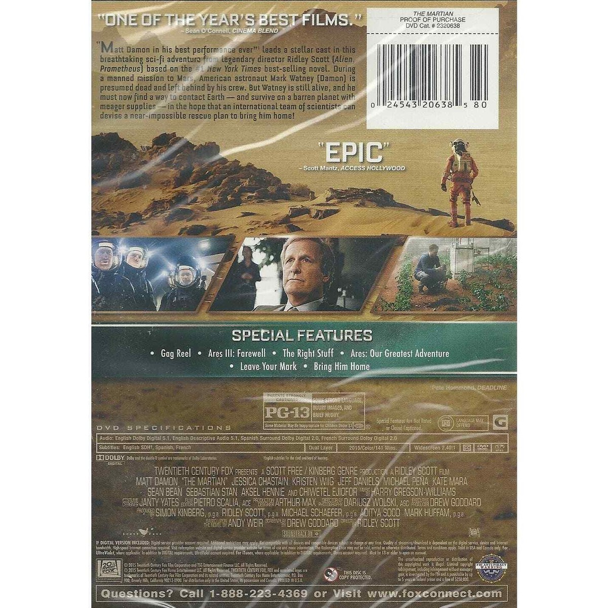 The Martian (DVD, 2015) Matt Damon, 141 Minutes of Action and