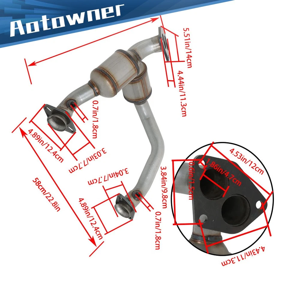 Tubo conversor catalítico dianteiro Y para Ford Ranger XL XLT 3.0L 4.0L 1998 1999 2000 - Imagem 2 de 4