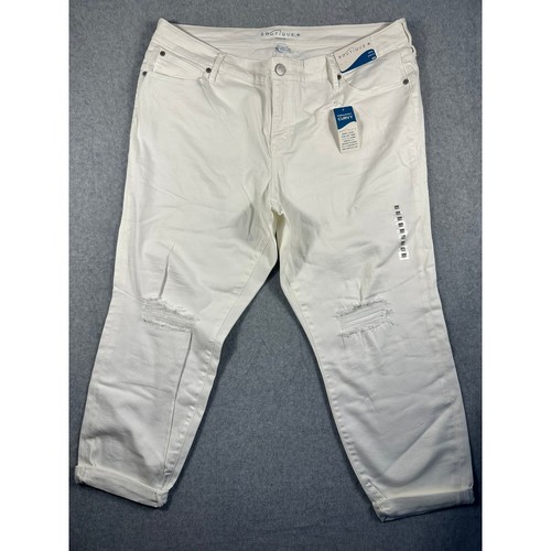 Boutique+ White Fabulously Curvy Ankle Jeans Distressed Super Stretch 20W NEW
