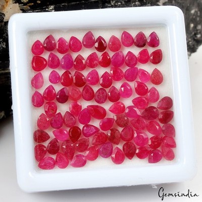 82 Pcs Natural Pink Ruby 3-5mm Pear Cut  Loose Gemstones Wholesale Lot~19.50 Ct
