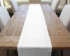 White Hemstitch Table Runner 16 x 72 5545 Linen Cotton Blend