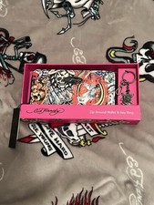 Ed Hardy Gift Set Skull Unicorn Flower Other Designs Zip Around Wallet Key Ring