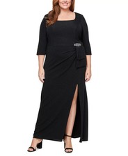 Alex Evenings Plus Size 14W Metallic Square Neck Gown In Black 219