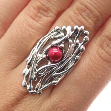 HAGIT GORALI Sterling Silver Vintage Israel Red Pearl Modernist Ring Size 7.25