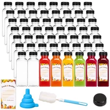 56pcs 12oz Plastic Juice Bottles with Caps, Clear Empty Reusable Containers w...