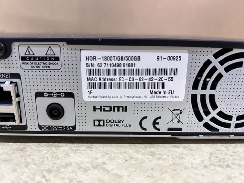 Humax HDR 1800T 500GB Freeview Registratore HD + Telecomando + Alimentatore - Foto 7 di 8
