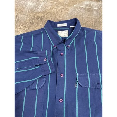 Levi's ''Silver Label'' Men's Dress Shirt VTG Navy w/teal stripes Large