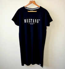 EX MUSTANG NAVY+ SOLGAN ROUND NECK 100% COTTON LONG T-SHIRT/TUNIC SIZE S-M-L