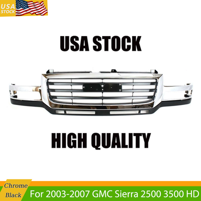 #ad #ad Front Bumper Grille Black w Chrome Trim For GMC Sierra 2500 3500 HD 2003 2007 $185.99