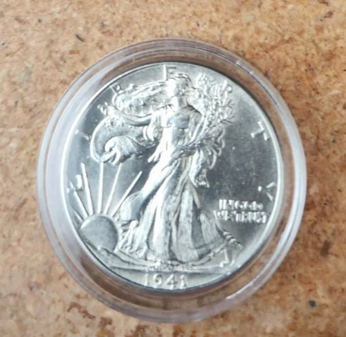 1941 p high grade (AU/BU) silver Walking liberty half dollar in acrylic capsule