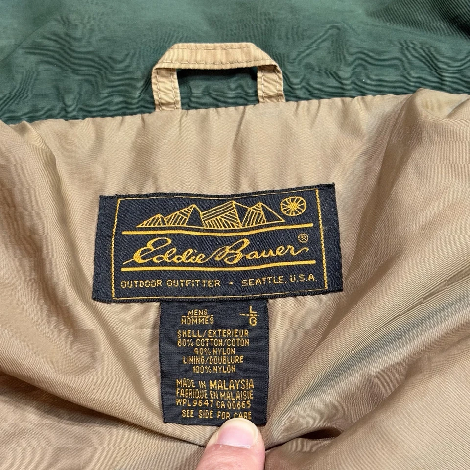 VTG Eddie Bauer Jacket Mens Large Brown Full Zip Nylon Utility Chore Field Army - Image 3 of 4