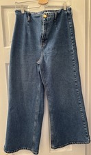 Zara Z1975 High-Waisted Wide-Leg Jeans - Blue Denim-Women  s 8-EUC 