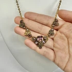 Art Deco Victorian Revival Lavender Gold Tone Vintage Necklace Jewelry N440