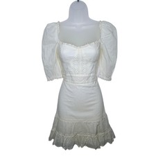 Reformation Paxton Dress Ivory 8 Medium Milkmaid Puff Sleeve Mini Lace Bridal 