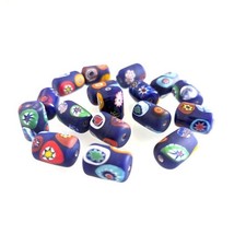 Millefiori Java Trade Beads Cylinder 10x15mm Dark Blue Mixed Colors Pack of 6
