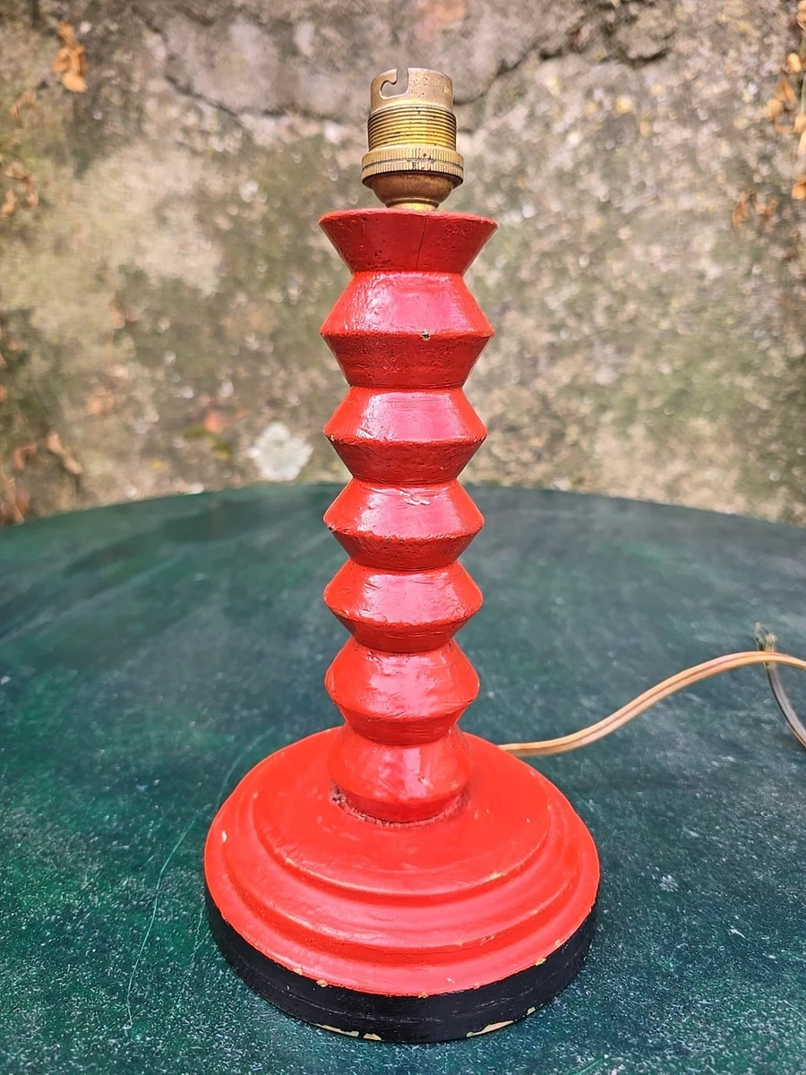 Pied De Lampe Ancien En Olivier Tourné – Vintage 1980 – Pièce Unique, Fait Main, 30cm