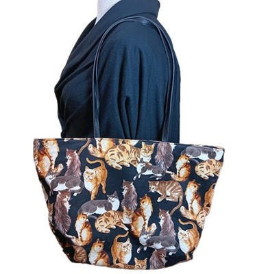VINTAGE 90s Bandolino 100% Cotton & Nylon Cat Love Print Tote Bag Whimsygoth Y2K