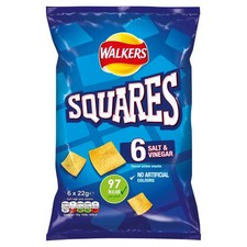 Walkers Squares Salt & Vinegar Multipack Snacks 6X22g-Tasty & Crunchy
