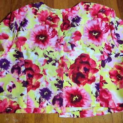 ROAMANS 32W Floral Print Bolero Jacket Studded Neckline artsy colorful spring